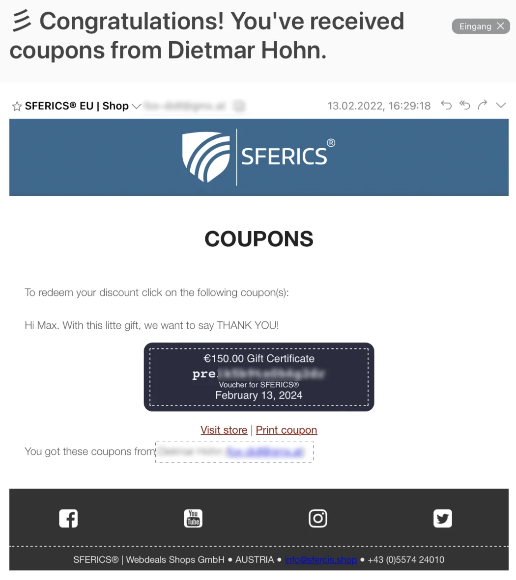 Receive a gift voucher