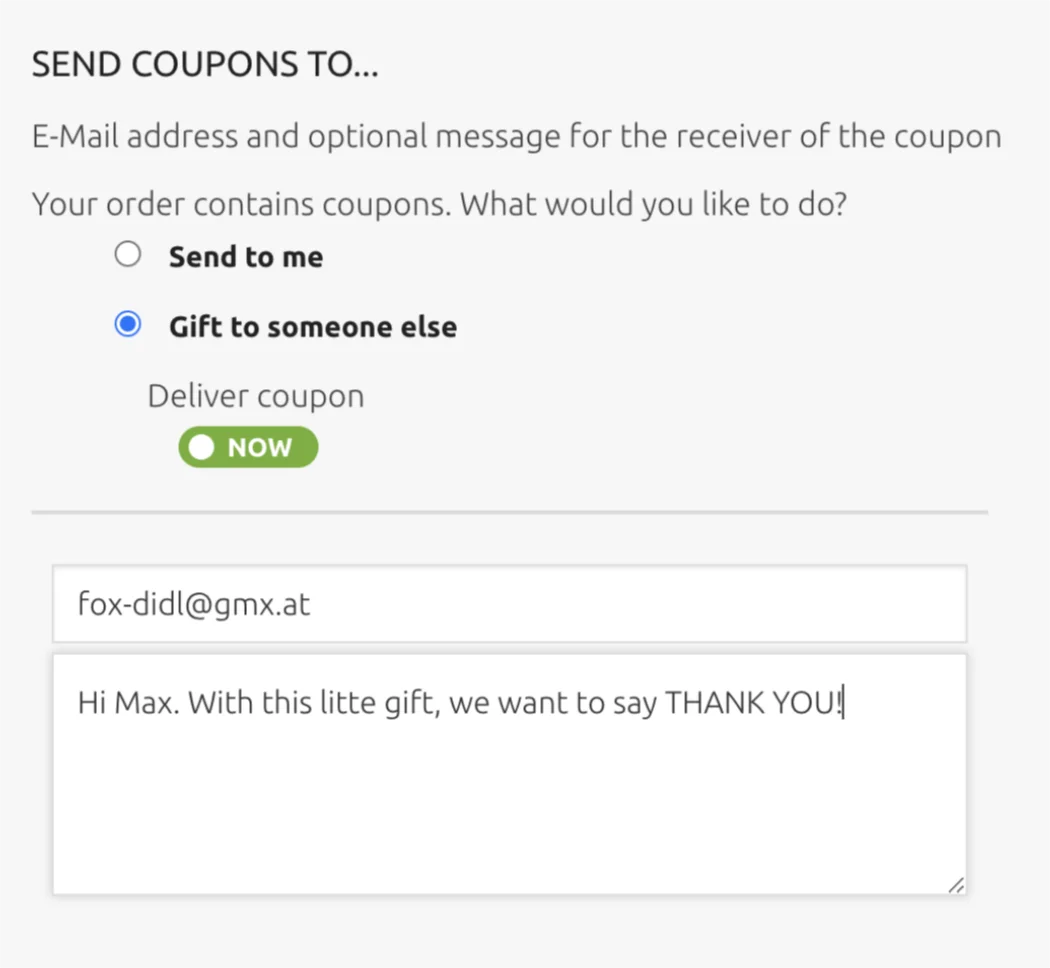 Choose who is receiving the voucher and what you want to say.