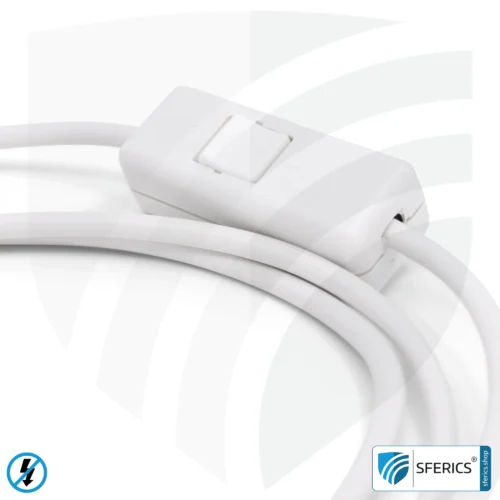 Shielded device connection cable with switch | white | 2 meters length | electrical cable for shielding alternating electric and magnetic fields LF
