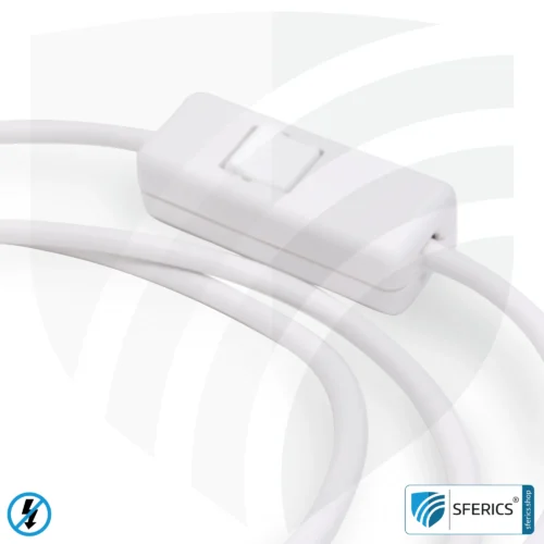 Shielded device connection cable with switch | white | 2 meters length | electrical cable for shielding alternating electric and magnetic fields LF 7 Shielded device connection cable with switch | white | 2 meters length | electrical cable for shielding alternating electric and magnetic fields LF