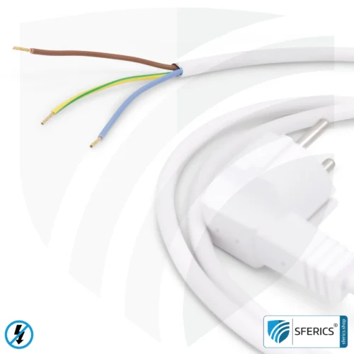 Shielded device connection cable with switch | white | 2 meters length | electrical cable for shielding alternating electric and magnetic fields LF