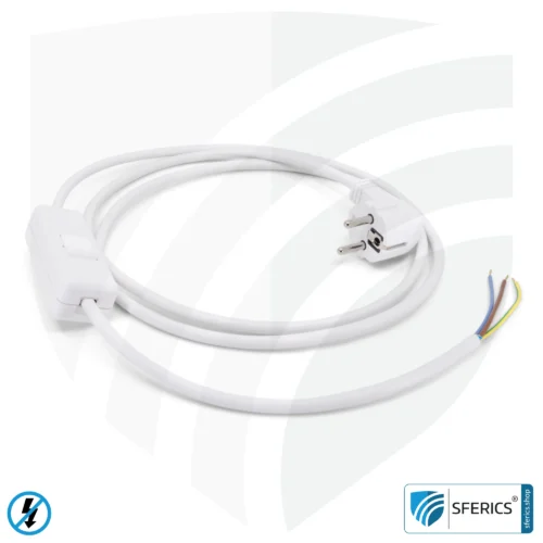 Shielded device connection cable with switch | white | 2 meters length | electrical cable for shielding alternating electric and magnetic fields LF 1 Shielded device connection cable with switch | white | 2 meters length | electrical cable for shielding alternating electric and magnetic fields LF