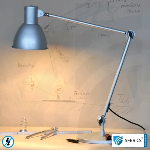 Shielded lamp in the design SILVER | desk lamp for the bright workplace or as an ingenious work lamp | E27 socket