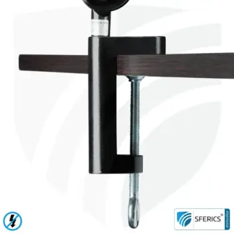 Shielded lamp fixation for desk, work station or workshop | design BLACK 9 Shielded lamp in the design BLACK | desk lamp for the bright workplace or as an ingenious work lamp | E27 socket. Clamping foot.