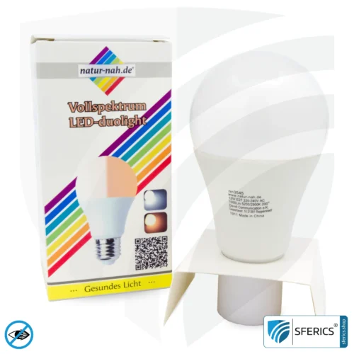 8 watt LED full spectrum DuoLight | 3 light colors with a click: daylight + warm light + neutral light, 700 lumens | CRI 95 | flickerfree | E27 | business quality
