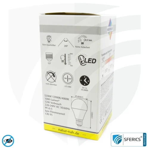 8 watt LED full spectrum DuoLight | 3 light colors with a click: daylight + warm light + neutral light, 700 lumens | CRI 95 | flickerfree | E27 | business quality