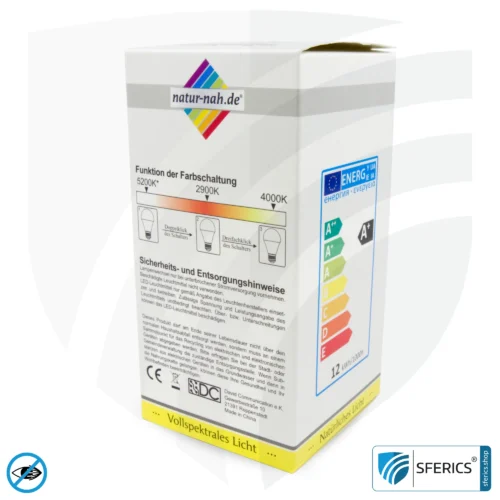 8 watt LED full spectrum DuoLight | 3 light colors with a click: daylight + warm light + neutral light, 700 lumens | CRI 95 | flickerfree | E27 | business quality