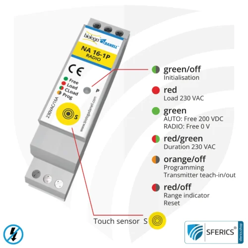 Demand switch NA 16-1P radio with dual operating mode | master switch set-up | building biological radio technology according to EnOcean standard | LED control lamp included