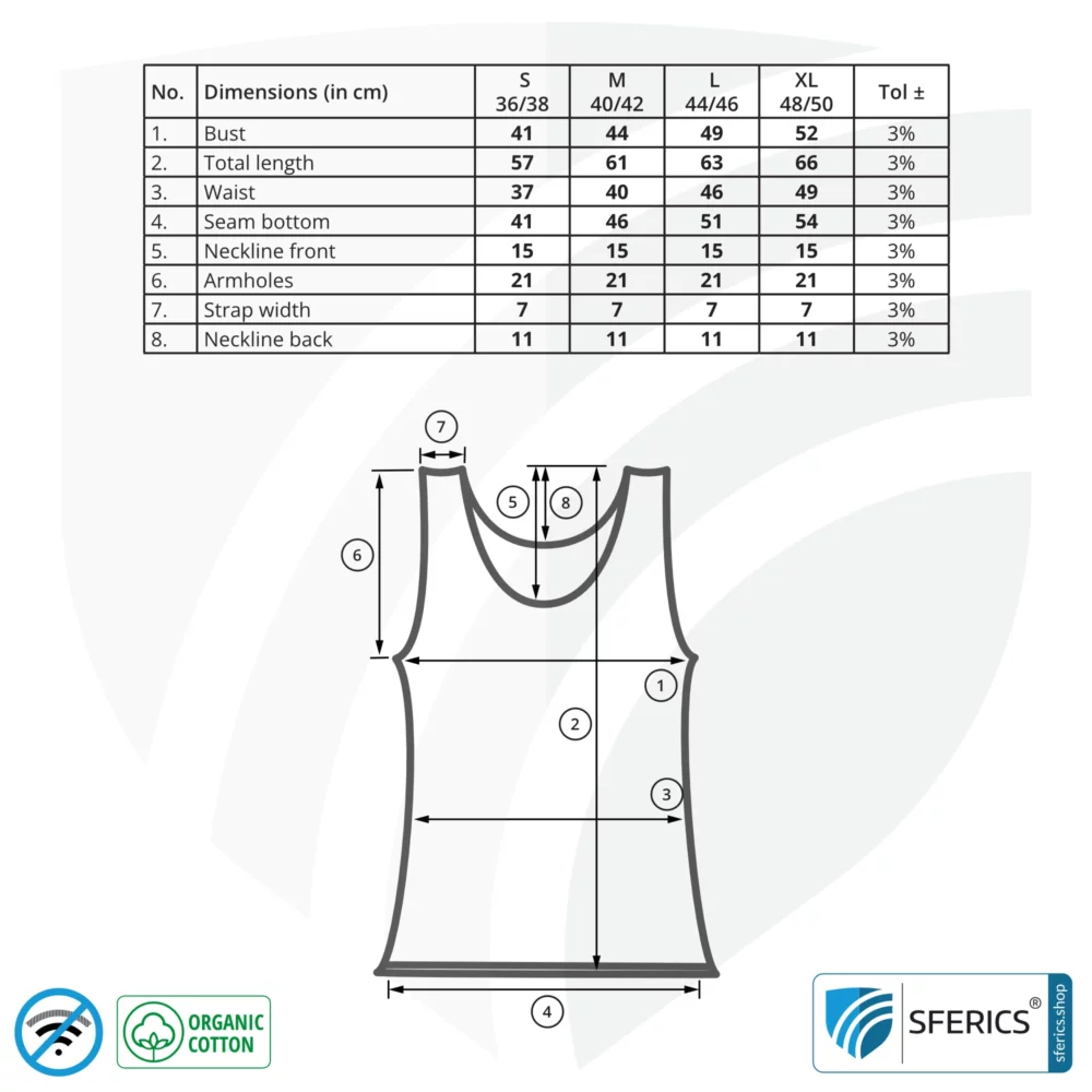 Shielding ANTIWAVE tank-top for women | Protection up to 30 dB against HF electrosmog (mobile phone, WIFI, LTE) | Ideal for electrosensitive people