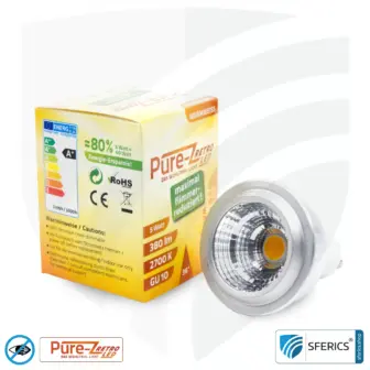 5 watt LED spot Pure-Z-Retro | bright as 40 watts, 380 lumens | CRI >90 | flicker-free | warm white | GU10 13 5 watt LED spot Pure-Z-Retro | bright as 40 watts, 380 lumens | CRI over 90 | flicker-free | warm white | GU10
