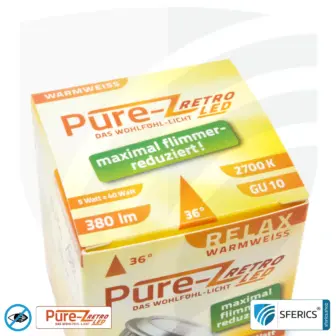 5 watt LED spot Pure-Z-Retro | bright as 40 watts, 380 lumens | CRI >90 | flicker-free | warm white | GU10 21 5 watt LED spot Pure-Z-Retro | bright as 40 watts, 380 lumens | CRI over 90 | flicker-free | warm white | GU10