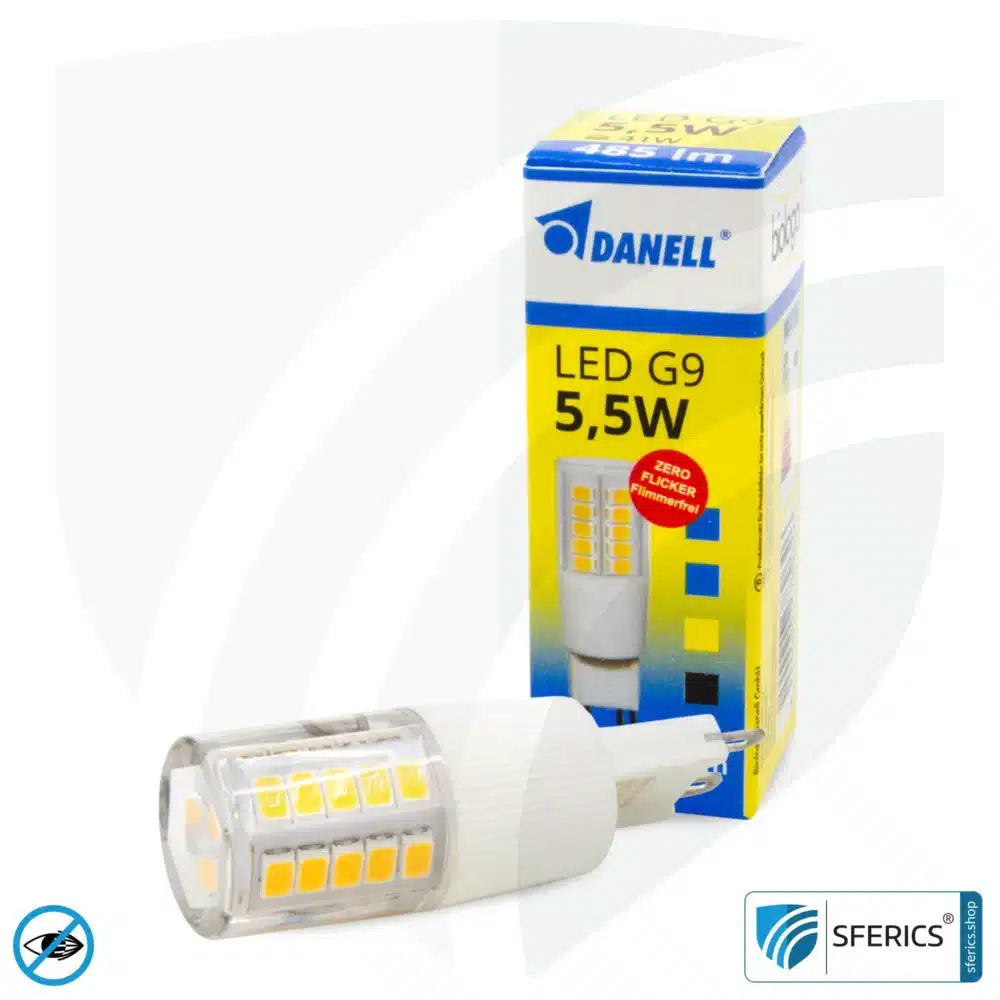 5.5 watt LED G9 | bright as 41 watts, 485 lumens | CRI 95 | flicker-free | warm white | alternative to high-voltage halogen G9