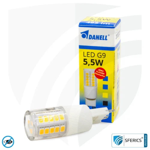 5.5 watt LED G9 | bright as 41 watts, 485 lumens | CRI 95 | flicker-free | warm white | alternative to high-voltage halogen G9