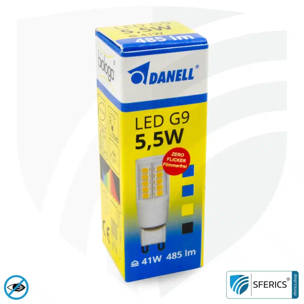 5.5 watt LED G9 | bright as 41 watts, 485 lumens | CRI 95 | flicker-free | warm white | alternative to high-voltage halogen G9