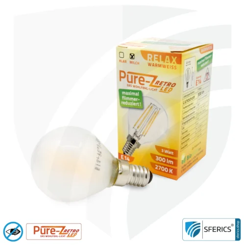 3 watt LED filament Pure-Z Retro | bright as 30 watts, 300 lumens | CRI über 90 | flicker-free | warm white | E14