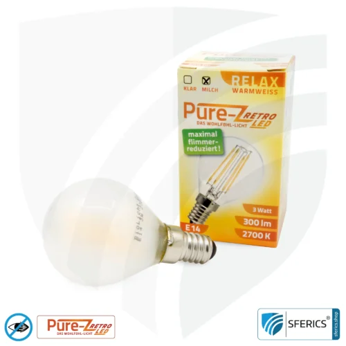 3 watt LED filament Pure-Z Retro | bright as 30 watts, 300 lumens | CRI über 90 | flicker-free | warm white | E14