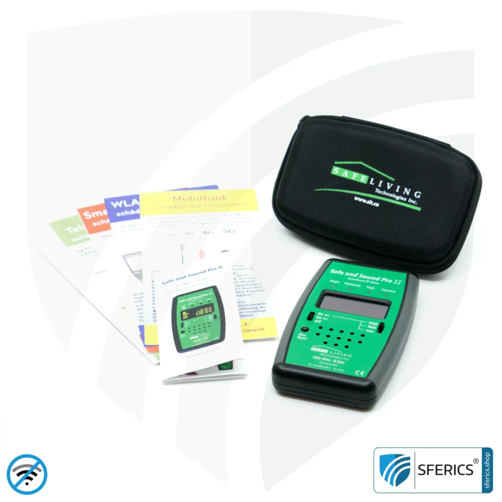 SAFE AND SOUND PRO 2 Electrosmog Detector | Unique measuring range up to 2.500.000 µW/m² | Semi-professional broadband HF measuring device for beginners | Detection of EMF radiation up to 8 GHz, including 5G!