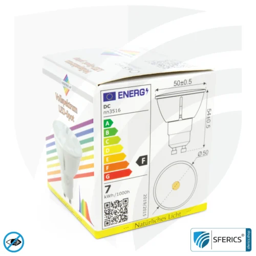 6,5 watt LED spot full spectrum 3step | dimmable with LED dimmer | bright as 35 watts, 510 lumens | CRI over 93 | flicker free | daylight | GU10 | business quality