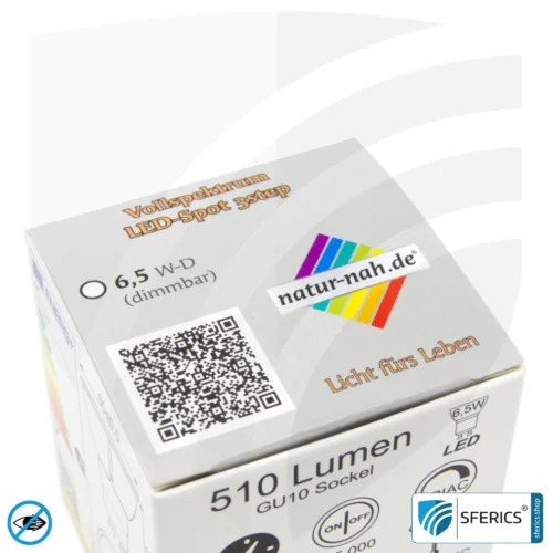 6,5 watt LED spot full spectrum 3step | dimmable with LED dimmer | bright as 35 watts, 510 lumens | CRI over 93 | flicker free | daylight | GU10 | business quality