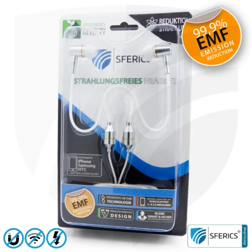 Air Tube In-Ear Stereo Headset with Microphone | Air Tube CLASSIC | radiation-free technology without electrosmog | white-silver | with jack plug