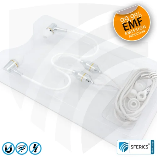 Air Tube In-Ear Stereo Headset with Microphone | Air Tube CLASSIC | radiation-free technology without electrosmog | white-silver | with jack plug