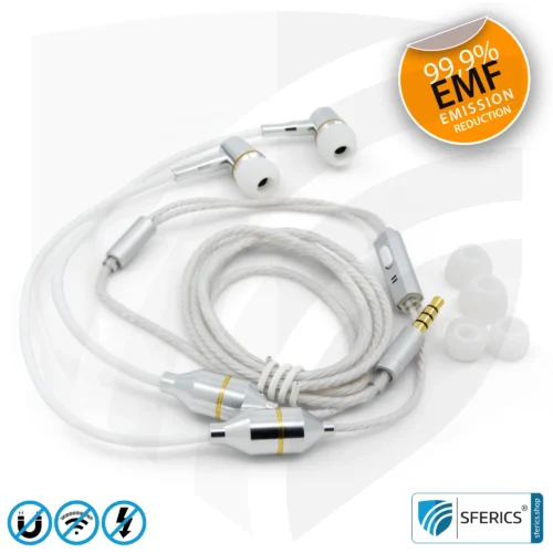 Air Tube In-Ear Stereo Headset with Microphone | Air Tube CLASSIC | radiation-free technology without electrosmog | white-silver | with jack plug