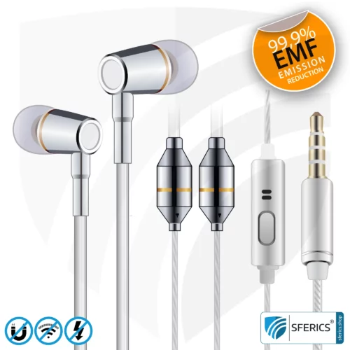 Air Tube In-Ear Stereo Headset with Microphone | AirTube CLASSIC |  radiation-free technology without electrosmog | white-silver | with jack plug
