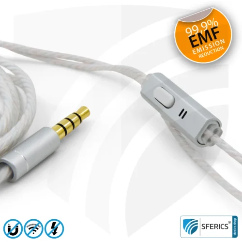 Air Tube In-Ear Stereo Headset with Microphone | Air Tube CLASSIC | radiation-free technology without electrosmog | white-silver | with jack plug