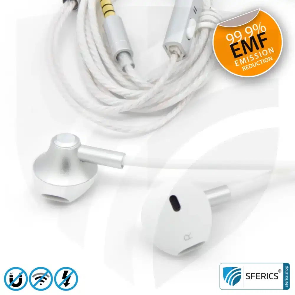 Air Tube Stereo Headset with Microphone | Air Tube MINI | radiation-free technology without electrosmog | white-silver | with jack plug