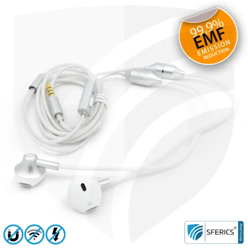 Air Tube Stereo Headset with Microphone | Air Tube MINI | radiation-free technology without electrosmog | white-silver | with jack plug