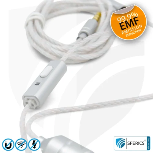 Air Tube Stereo Headset with Microphone | Air Tube MINI | radiation-free technology without electrosmog | white-silver | with jack plug