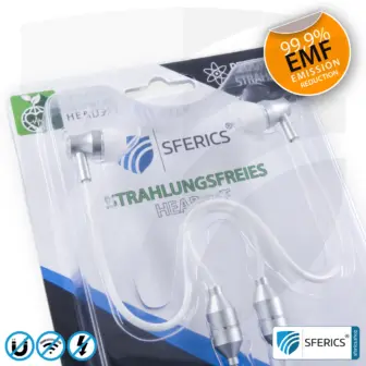 Radiation-free SFERICS® In-Ear Stereo Headset | AirTube SMART with 3,5 mm jack | Electrosmog-reducing headphones with Air Tube technology and powerful microphone | white-silver 24 Air Tube In-Ear Stereo Headset with Microphone | Air Tube SMART | radiation-free technology without electrosmog | white-silver | with jack plug