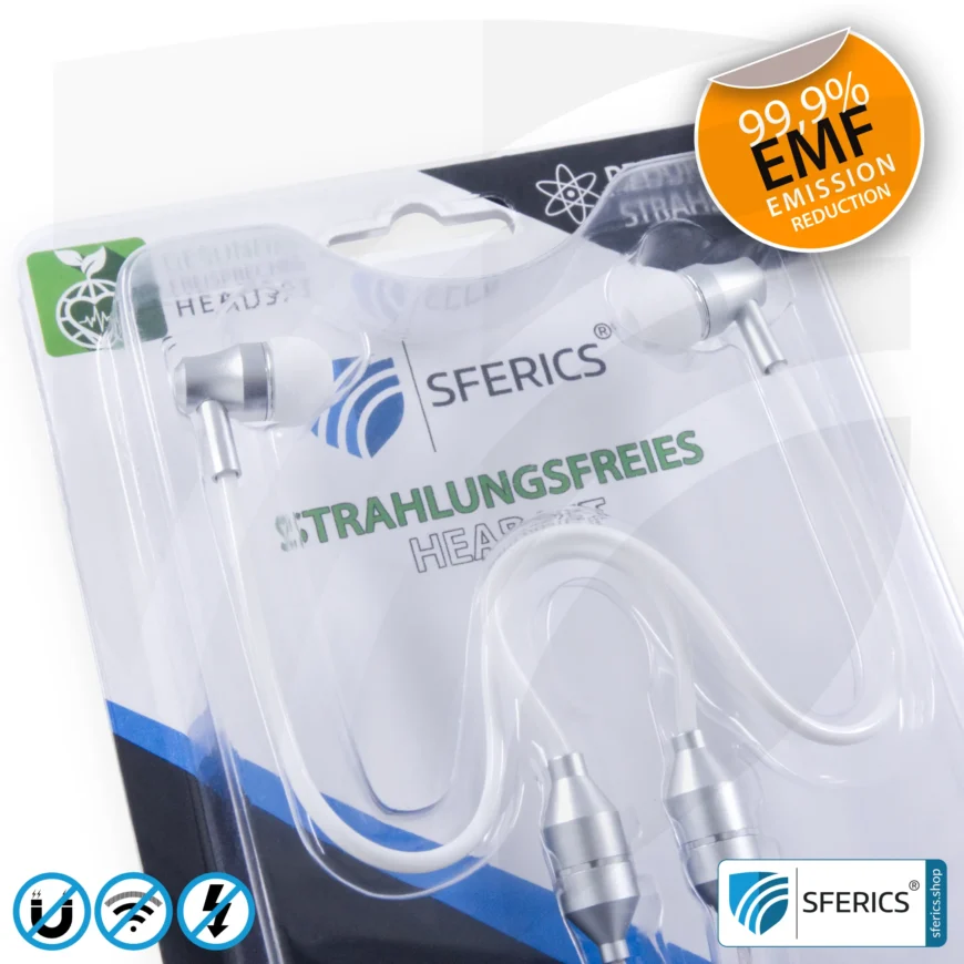 Air Tube In-Ear Stereo Headset with Microphone | Air Tube SMART | radiation-free technology without electrosmog | white-silver | with jack plug