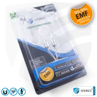 Radiation-free SFERICS® In-Ear Stereo Headset | AirTube SMART with 3,5 mm jack | Electrosmog-reducing headphones with Air Tube technology and powerful microphone | white-silver 17 Air Tube In-Ear Stereo Headset with Microphone | Air Tube SMART | radiation-free technology without electrosmog | white-silver | with jack plug