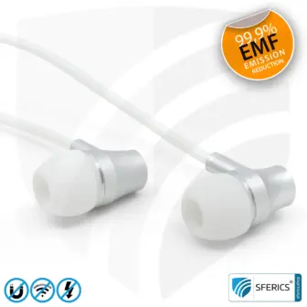 Radiation-free SFERICS® In-Ear Stereo Headset | AirTube SMART with 3,5 mm jack | Electrosmog-reducing headphones with Air Tube technology and powerful microphone | white-silver 21 Air Tube In-Ear Stereo Headset with Microphone | Air Tube SMART | radiation-free technology without electrosmog | white-silver | with jack plug