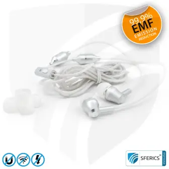 Radiation-free SFERICS® In-Ear Stereo Headset | AirTube SMART with 3,5 mm jack | Electrosmog-reducing headphones with Air Tube technology and powerful microphone | white-silver 22 Air Tube In-Ear Stereo Headset with Microphone | Air Tube SMART | radiation-free technology without electrosmog | white-silver | with jack plug