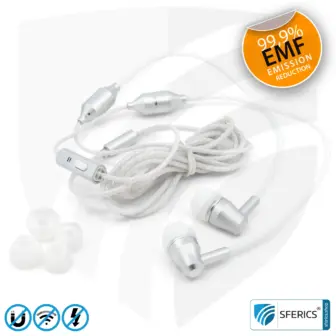 Radiation-free SFERICS® In-Ear Stereo Headset | AirTube SMART with 3,5 mm jack | Electrosmog-reducing headphones with Air Tube technology and powerful microphone | white-silver 16 Air Tube In-Ear Stereo Headset with Microphone | Air Tube SMART | radiation-free technology without electrosmog | white-silver | with jack plug