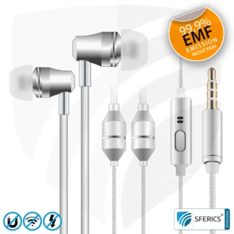 Air Tube In-Ear Stereo Headset with Microphone | AirTube SMART | radiation-free technology without electrosmog | white-silver | with jack plug