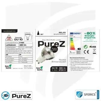 6 watt LED spot Pure-Z NEO | bright as 40 watts, 480 lumens | CRI 97 | flicker-free | warm white | GU10 13 6 watt LED spot Pure-Z NEO| bright as 40 watts, 480 lumens | CRI 97 | flicker-free | warm white | GU10