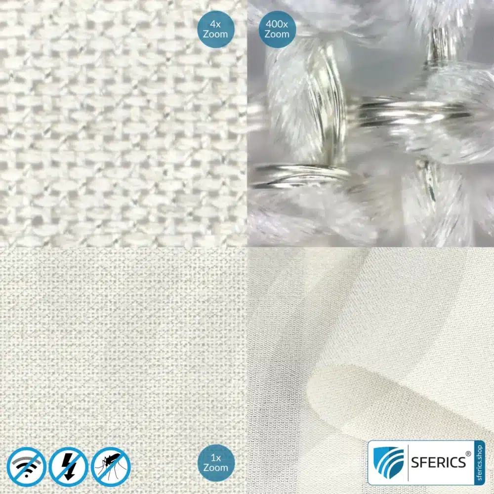 WHITE SILK shielding fabric | Elegant silk fabric for the production of high-performance curtains, canopies, and room dividers | HF shielding against electromagnetic pollution up to 54 dB | Effective against 5G!