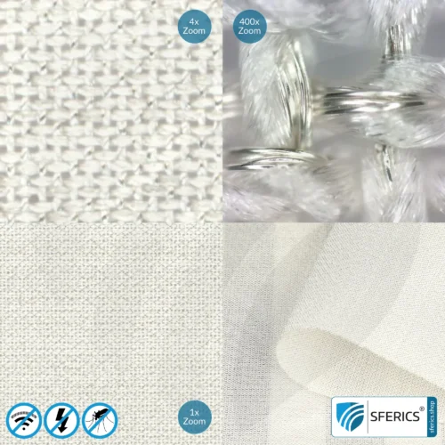 WHITE SILK shielding fabric | Elegant silk fabric for the production of high-performance curtains, canopies, and room dividers | HF shielding against electromagnetic pollution up to 54 dB | Effective against 5G!