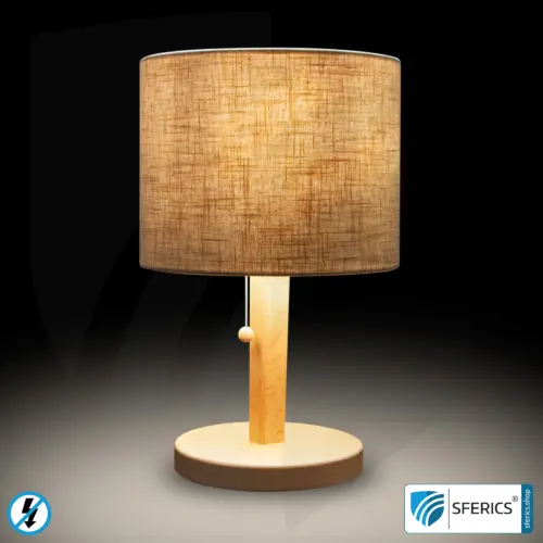Shielded table lamp made of beechwood | Cylindrical shape | NATURAL lampshade | made of natural cotton/linen (nettle fabric) | E27 socket