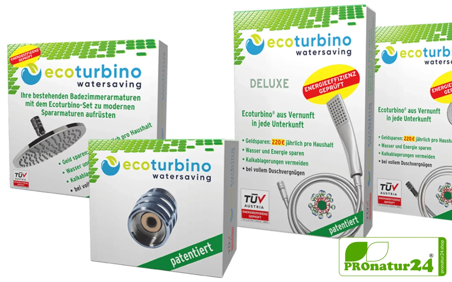 ecoturbino® Shower Adapter with 40% Reduction | Smartly cut water costs - not just usage | €110 per person or €440/year for a 4-person household