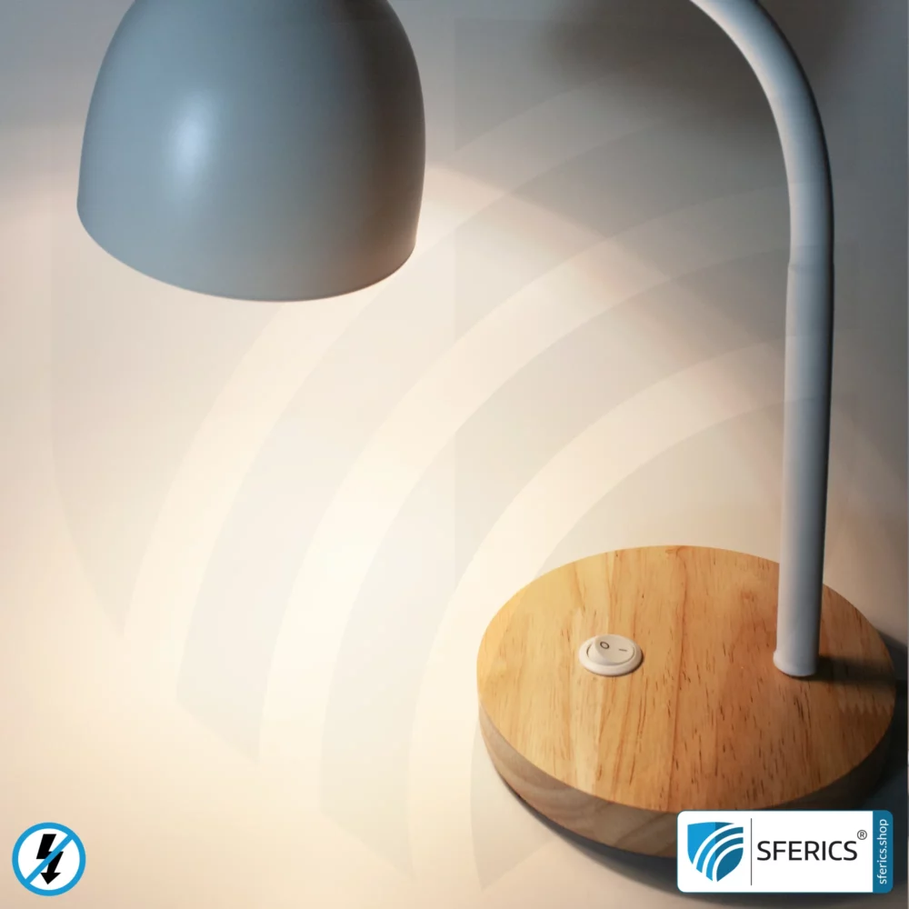 Shielded table lamp BERLIN | powder-coated, white | Gooseneck, rotatable in all directions | Bamboo wooden base | E14 socket + G9 adapter