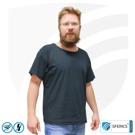 Shielding T-Shirt, black | Protection up to 40 dB from RF electrosmog (mobile phones, Wi-Fi, LTE) | durable, made from Black-Jersey shielding fabric | 5G ready!