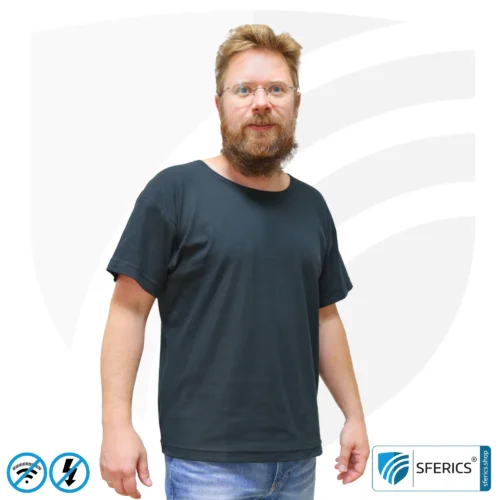 Shielding T-Shirt, black | Protection up to 40 dB from RF electrosmog (mobile phones, Wi-Fi, LTE) | durable, made from Black-Jersey shielding fabric | 5G ready!