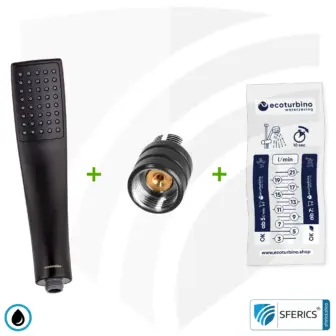 Shower Head DELUXE UPGRADE SET 10 Legio | ecoturbino® | ET10L Water Saving Adapter + Designer Handheld Showerhead - Hand Shower 14 Shower Head DELUXE UPGRADE SET 10 Legio | ecoturbino® | ET10L Water Saving Adapter + Designer Handheld Showerhead - Hand Shower. Black.