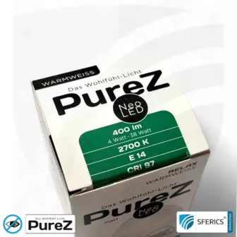 4 Watt LED Filament Pure-Z NEO | Bright as 38 watts, 400 lumens | CRI 97 | flicker-free | warm white | E14 14 4 Watt LED Filament Pure-Z NEO | Bright as 38 watts, 400 lumens | CRI 97 | flicker-free | warm white | E14
