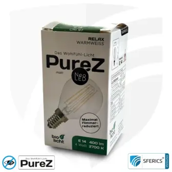4 Watt LED Filament Pure-Z NEO | Bright as 38 watts, 400 lumens | CRI 97 | flicker-free | warm white | E14 15 4 Watt LED Filament Pure-Z NEO | Bright as 38 watts, 400 lumens | CRI 97 | flicker-free | warm white | E14