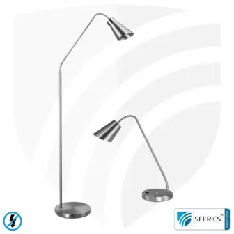 Shielded Table Lamp AMSTERDAM | silver | modern design with stylish elements in brushed steel + aluminum | flexible joints, rotatable in all directions | G9 socket 15 Shielded Floor Lamp AMSTERDAM | silver | modern design with stylish elements in brushed steel + aluminum | flexible joints, rotatable in all directions | G9 socket